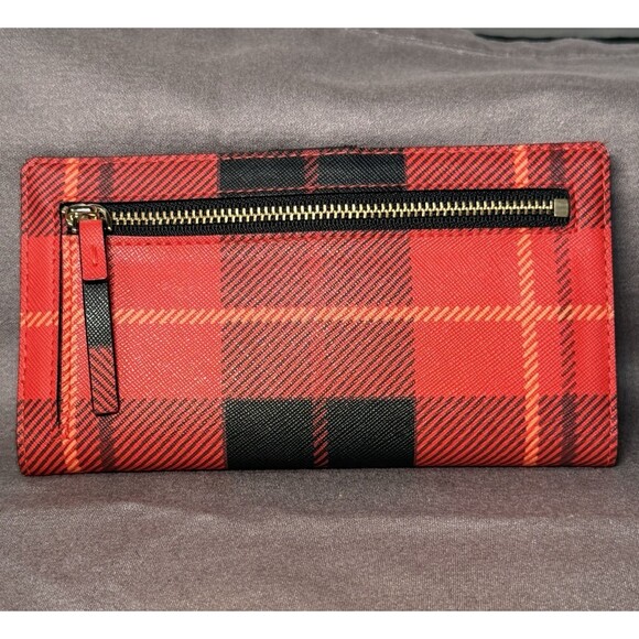 Kate Spade Classic Red Black Plaid Bifold Wallet With Coin Purse and Card Holder - Picture 4 of 12